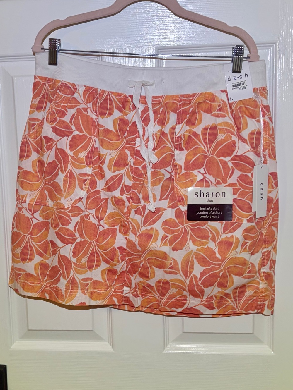 NWT Dash Brand Orange Tropical Floral Hibiscus Skort With Pockets & Drawstring